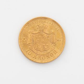 Oscar II, guldmynt, 10 kronor, 1876.