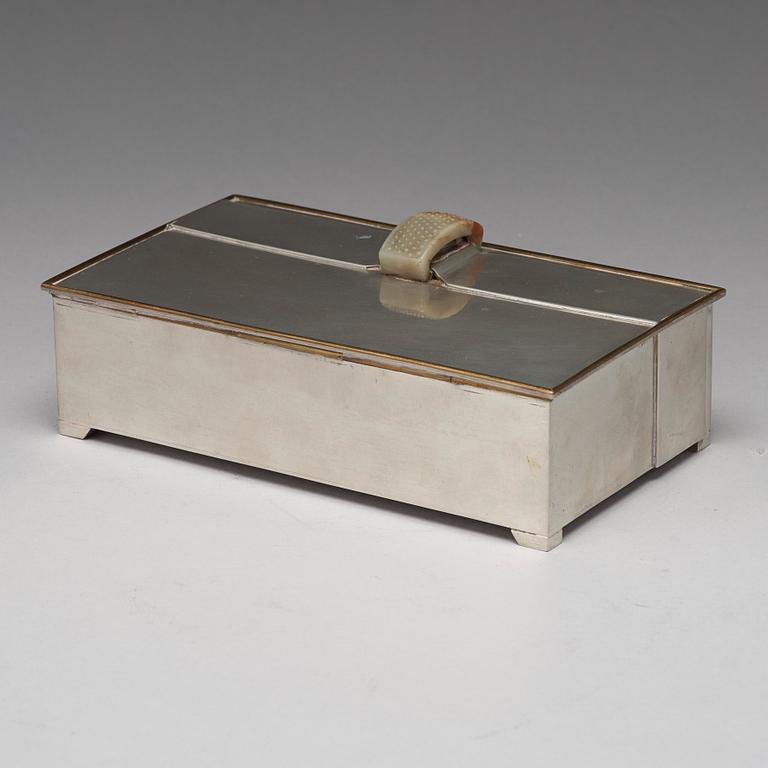 Nils Fougstedt, a pewter, brass and nephrite box, Svenskt Tenn, Stockholm 1944.