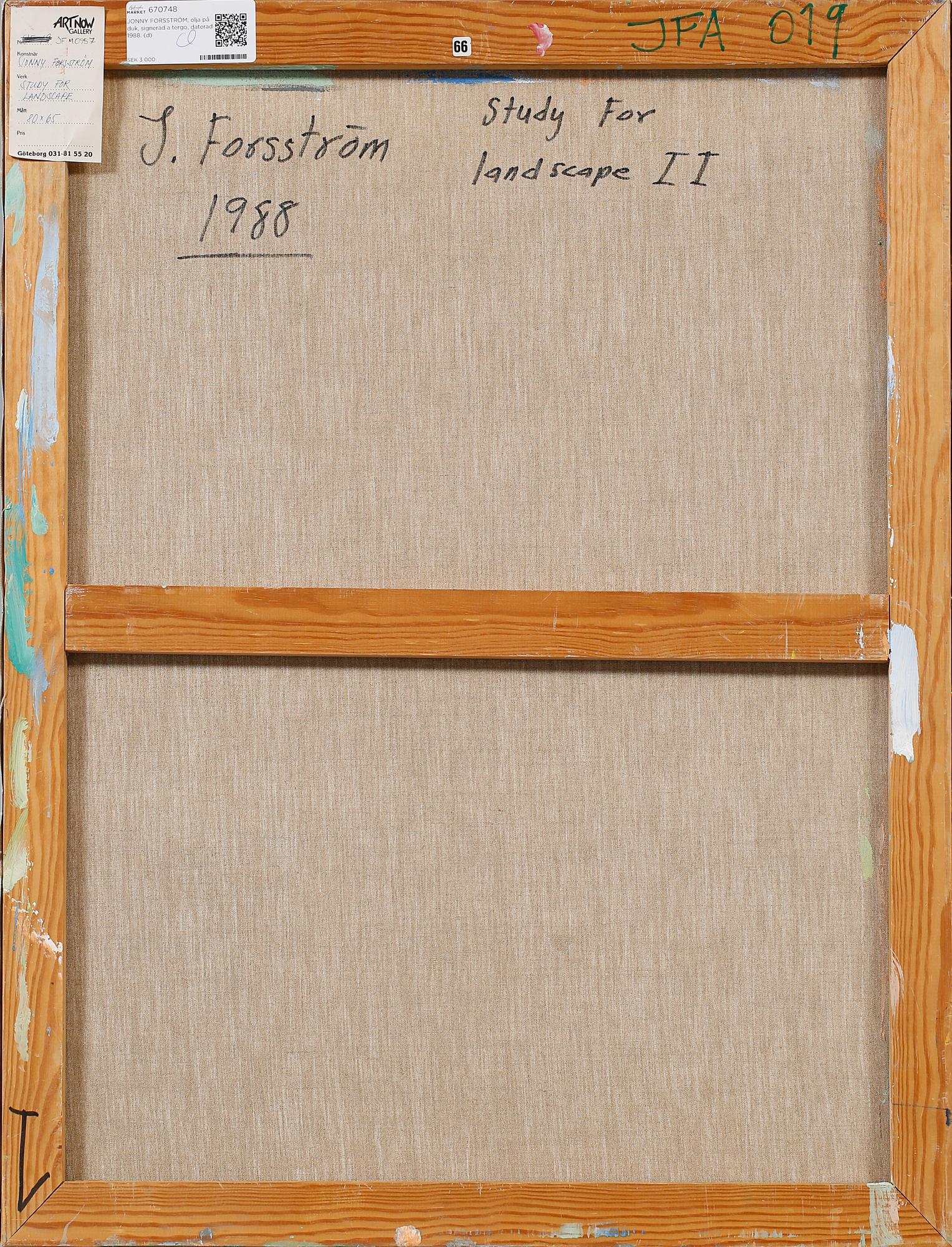 JONNY FORSSTRÖM, olja på duk, signerad a tergo, daterad 1988.