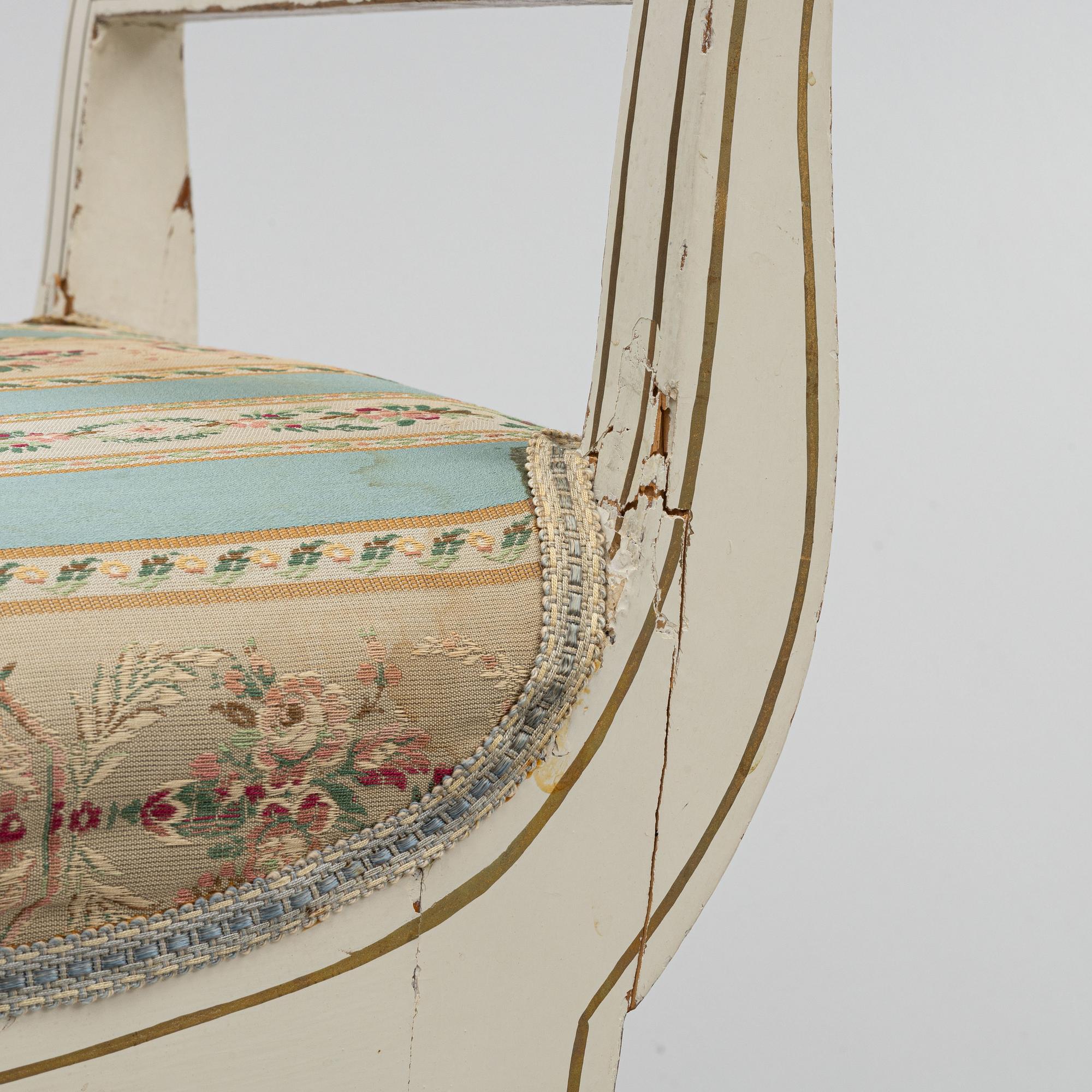 Chairs, a pair, and stools/tabourets, a pair, early 19th century.