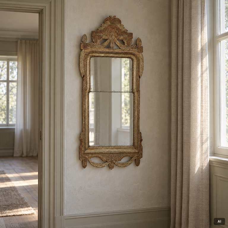 A Gustavian giltwood mirror, Stockholm, late 18th century.