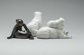 FIGURINER, 3 st. Porslin. Royal Copenhagen.