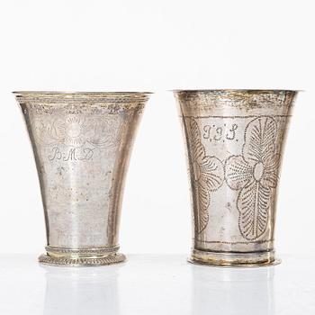 Two Swedish silver beakers, 18th century.