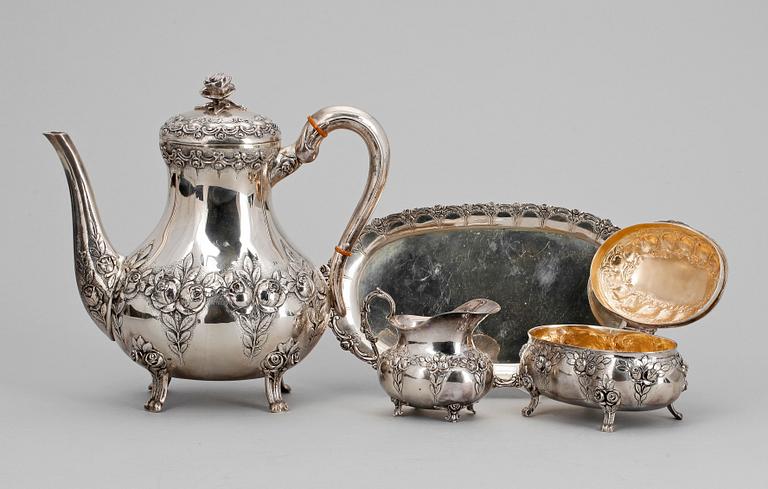KAFFESERVIS, 4 delar, silver, 1900-talets första hälft, tot 1695 g.