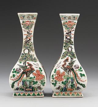 A pair of famille verte vases, Kangxi-style. (2).