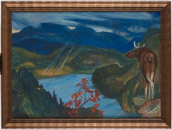 Helmer Osslund, Landscape from the north of Sweden with an elk.