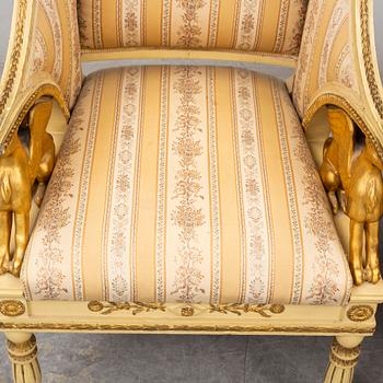 A pair of late Gustavian style armchairs, circa 1900.