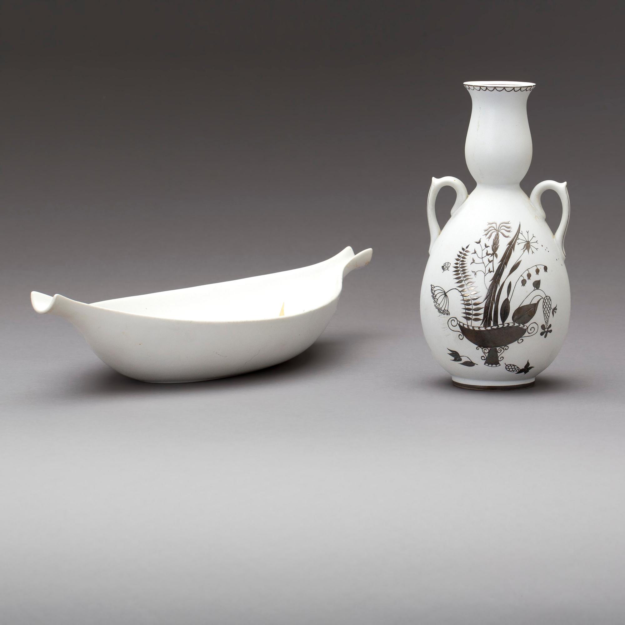 VAS samt FAT, Stig Lindberg, vitt carrara-gods, Pungo och  Grazia, 1900-talets mitt.