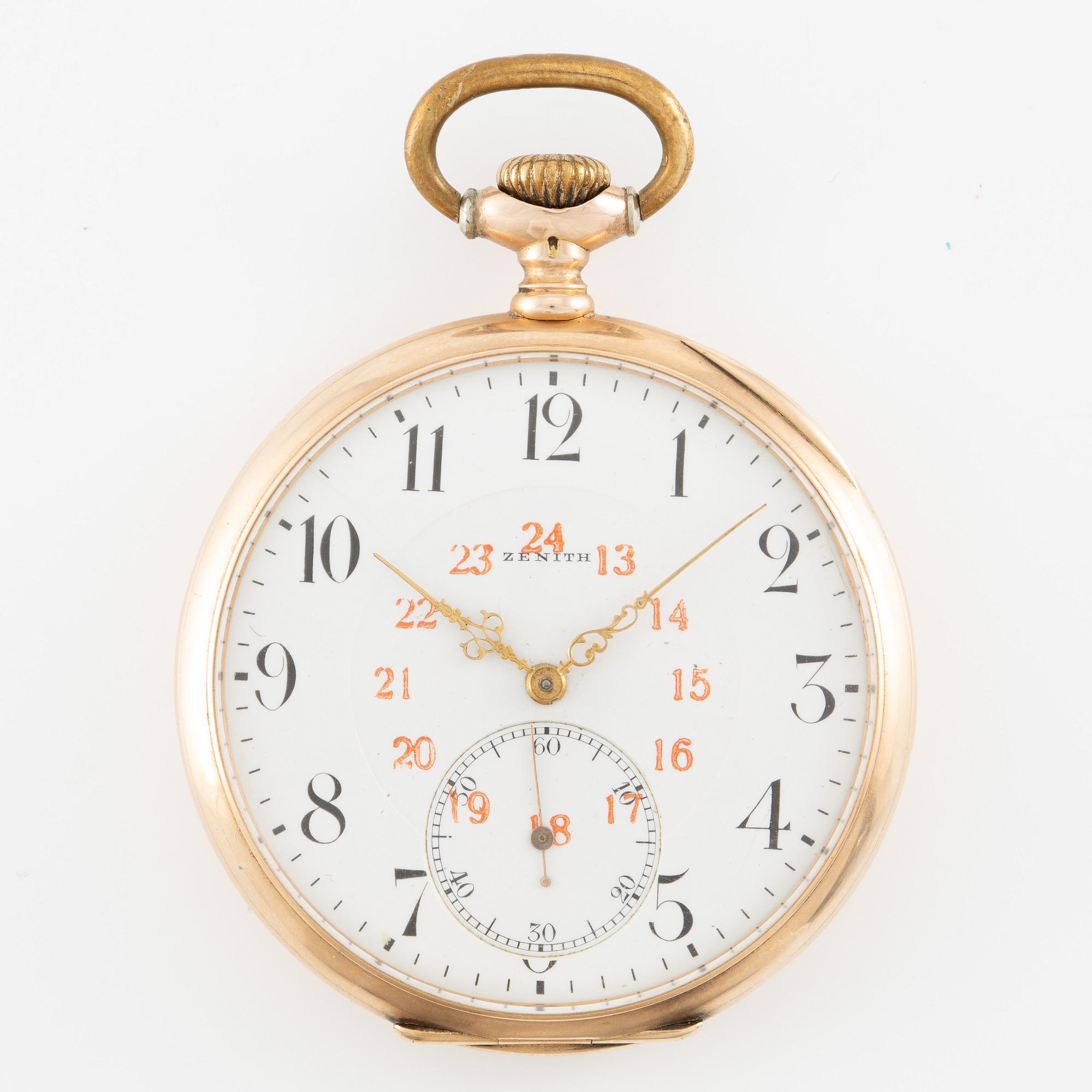 Zenith, Pocket watch, 14K gold with a chain in double, 51 mm.