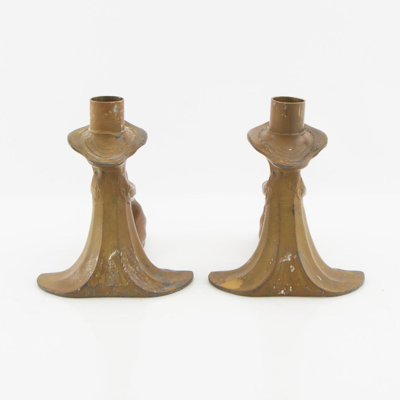 B Bulzke candlesticks, a pair, Jugend style, circa 1900.