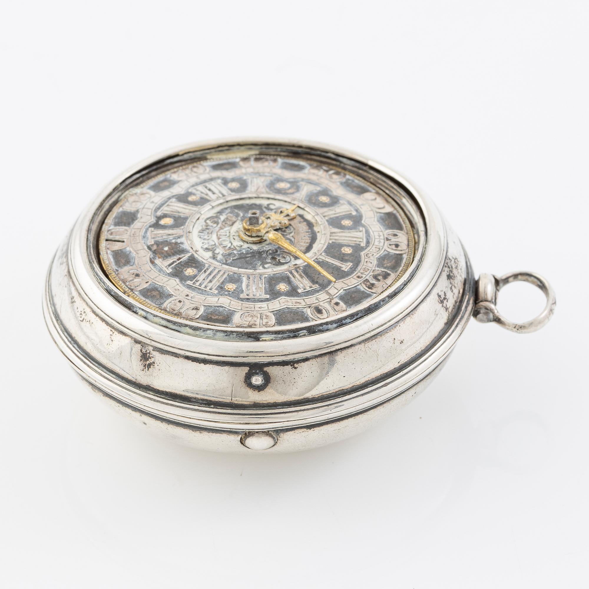 A silver double-case pocket watch by Robert Markham (watchmaker in London c 1725).