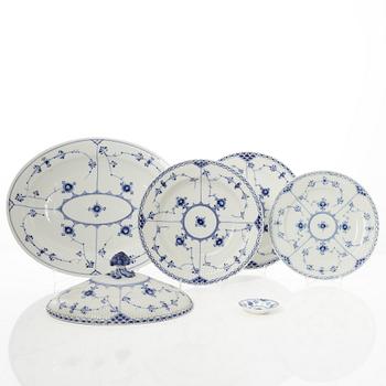 Royal Copenhagen, 35 pieces of a porcelain 'Blue Fluted' half lace dinner service, Denmark, 1889-1978.
