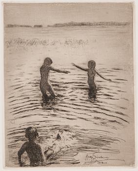 HUGO SIMBERG, viivasyövytys ja kuivaneula, laattasigneerattu ja merkattu "efter fotogr.1902".