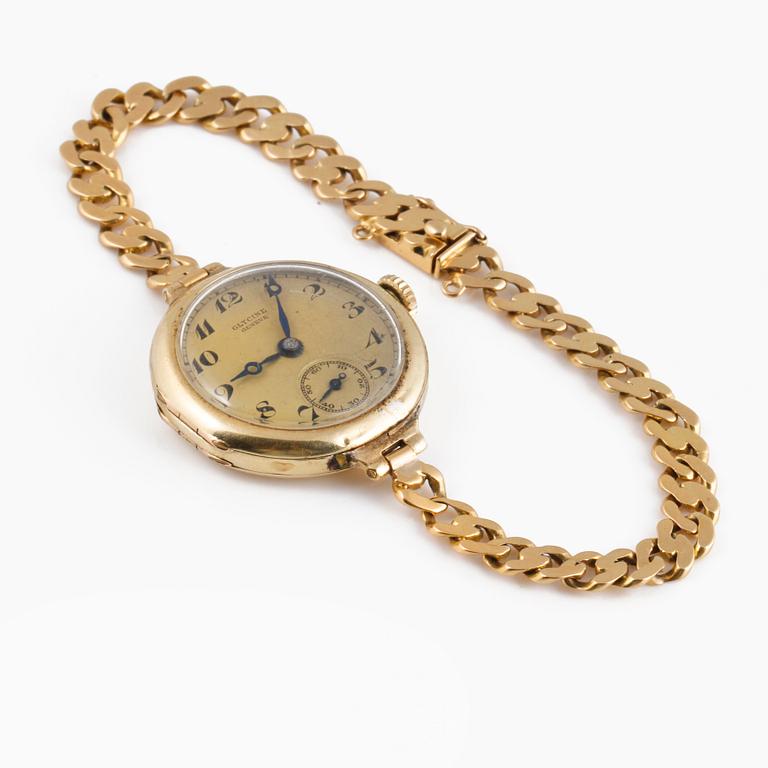 ARMBANDSUR, dam, 14 K, Glycine, 1900-talets första hälft. Total vikt 21 g.