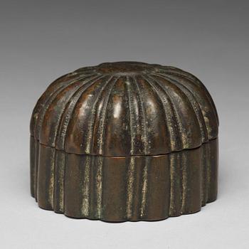 649. A copper alloy box with cover, presumably late Ming dynasty.