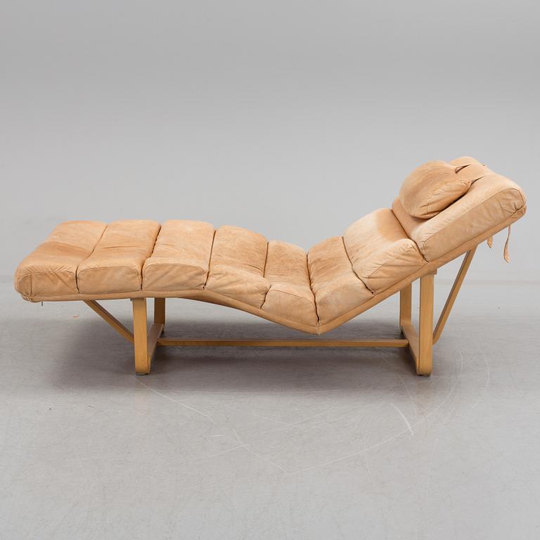 A birch and leather recliner, 1980's.