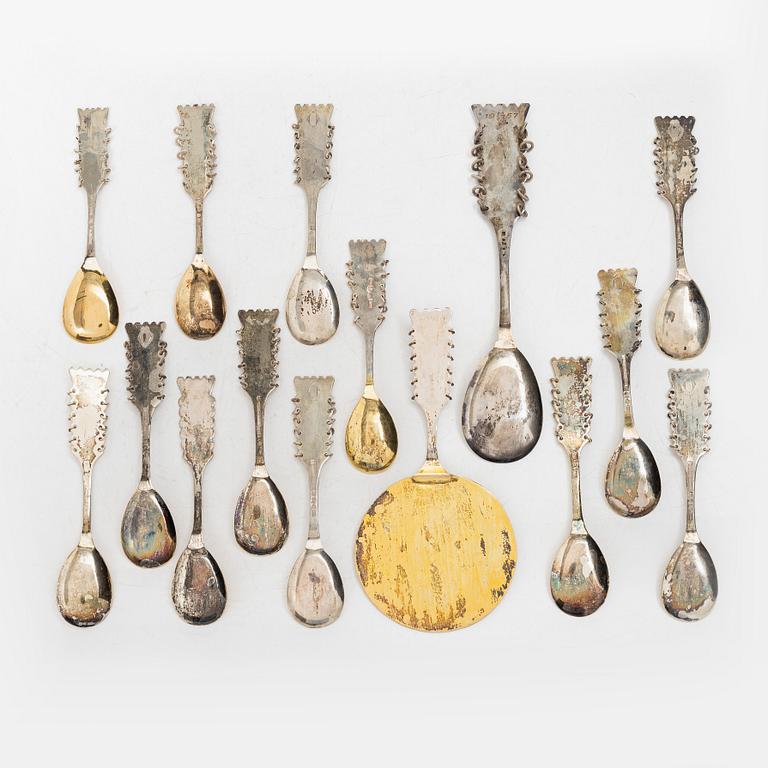 A set of fourteen Swedish silver spoons and server, including with mark of CO Persson Ab, Haparanda 1957.