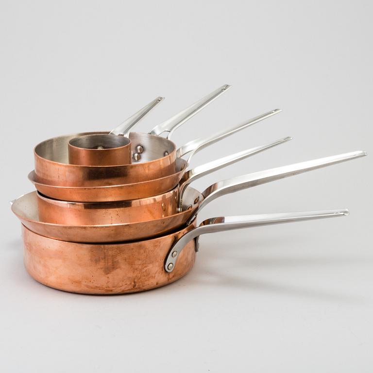 HENNING KOPPEL, 6 copper pots fryingpans and saucepans.