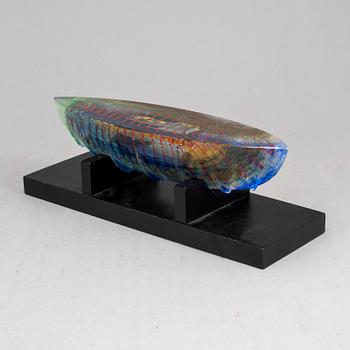 A Bertil Vallien glass sculpture "Boat", Kosta Boda, Sweden.