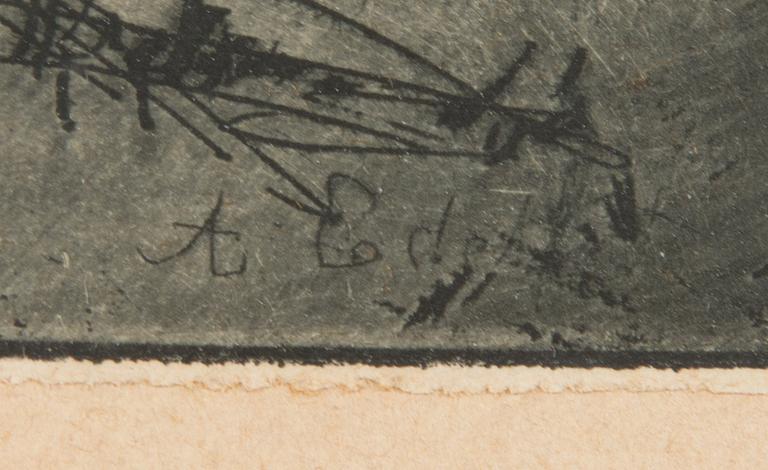 Albert Edelfelt, etching, signed AE on plate.