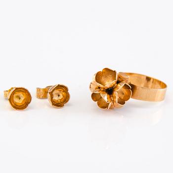 LIISA VITALI Kevät Ring and Earrings, 14k gold, N. Westerback, Helsinki 1970s.