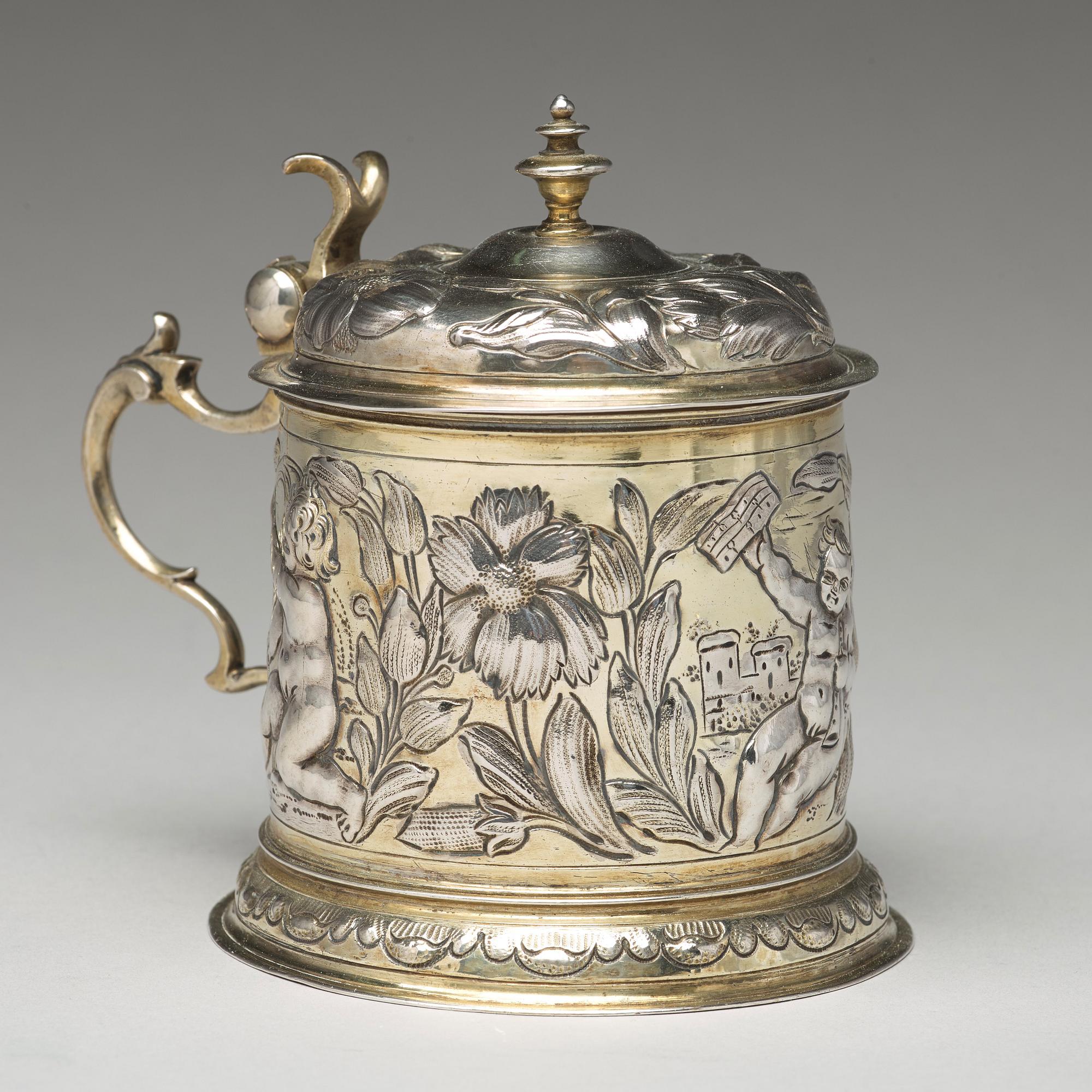 A German 17th century parcel-gilt silver tankard, mark of Hans Leonhard Huber, Augsburg (1637-1671).