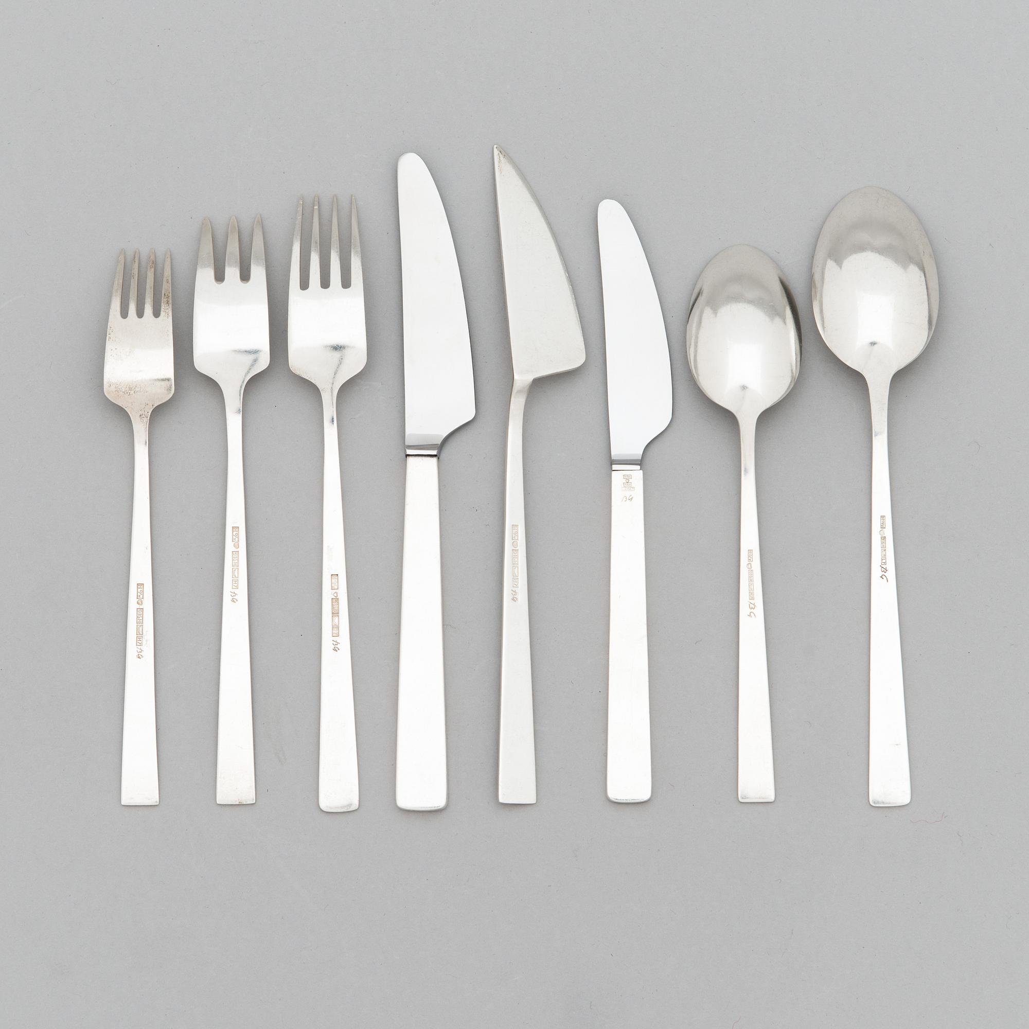 Bertel Gardberg, A 96-piece set of "Birgitta" silver cutlery, marked BG, Hopeatehdas oy, Helsinki 1956-64.