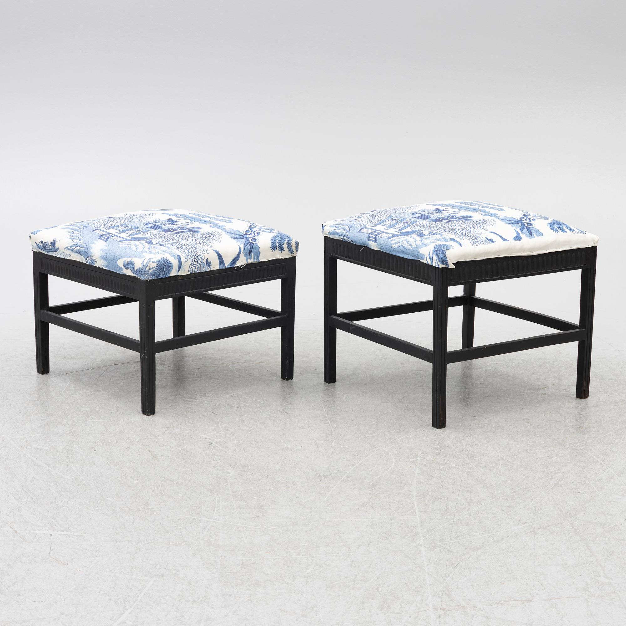 Two gustavian style stools, 20th century.