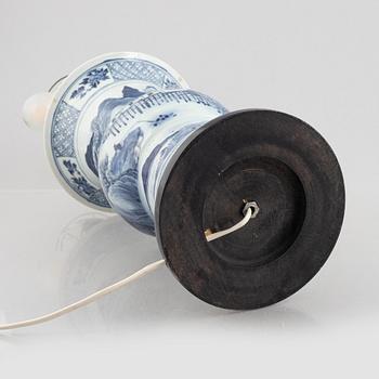 A large blue and white vase/table lamp, late Qing dynasty.