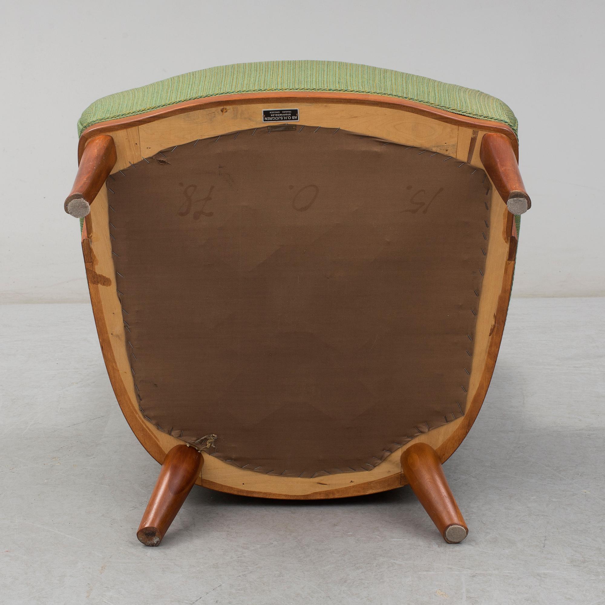 CARL MALMSTEN, fåtölj, "Vår Fru", O.H. Sjögren, Tranås. Brickmärkt. 1900-talets andra hälft.