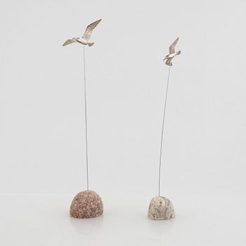 Rey Urban, fåglar, 2 st, sterlingsilver, Stockholm 1995-2007.