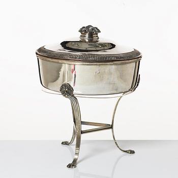 Empire, Kastrull med lock och benställning, pläter, Jacob Lenholm (mästare i Stockholm 1827-40).