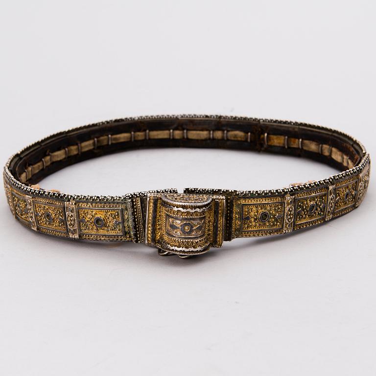 A turn of the century 1900 Russian silver niello belt.
