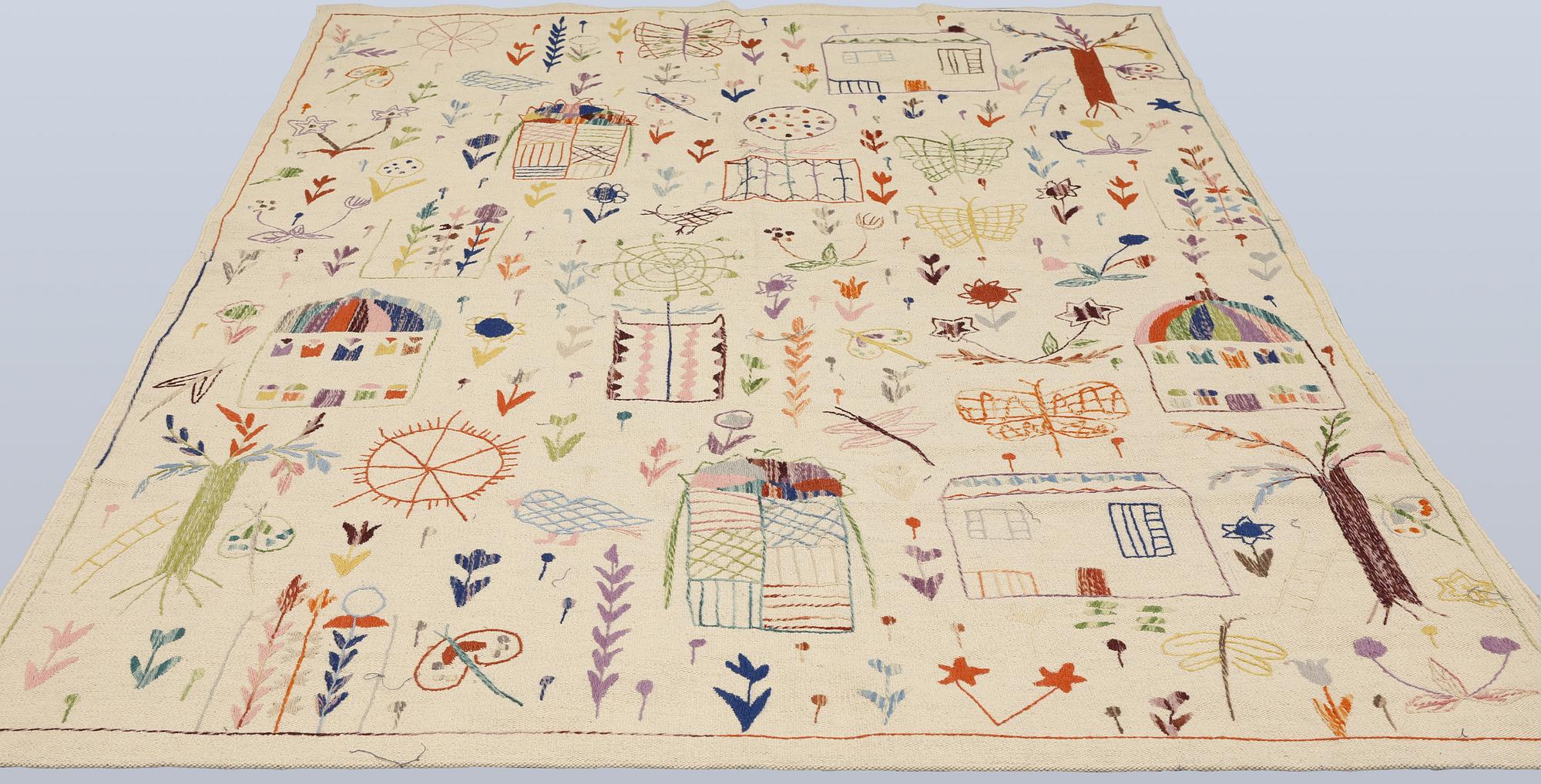 Matta, Kelim, handbroderad, ca 243 x 180 cm.