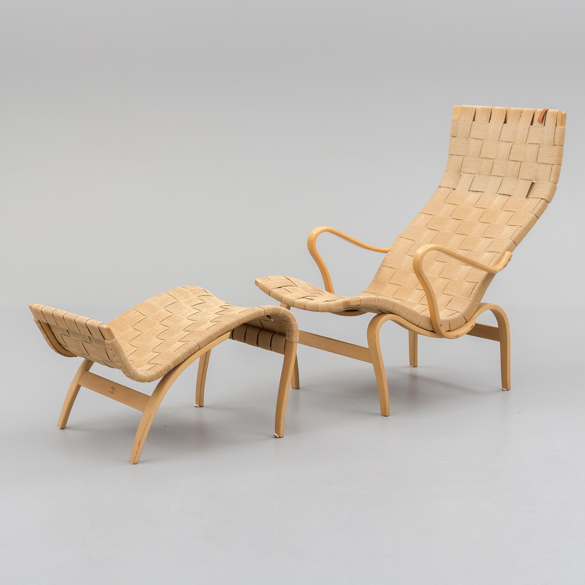 A 'Pernilla' easy chair and foot stool, Bruno Mathsson,  1967.