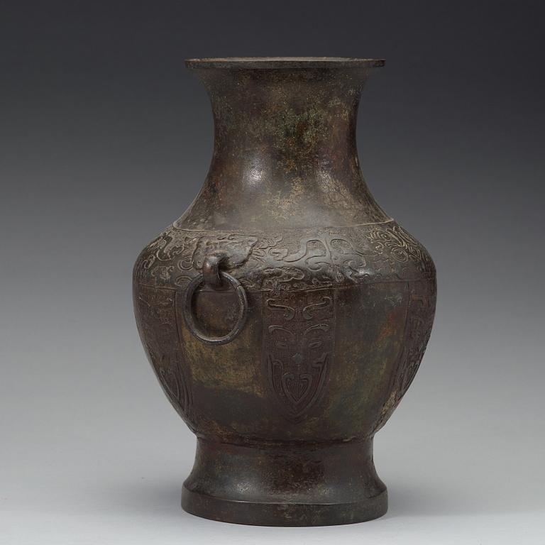 A large archaistic bronze vase, Hu, Ming dynasty (1368-1644).