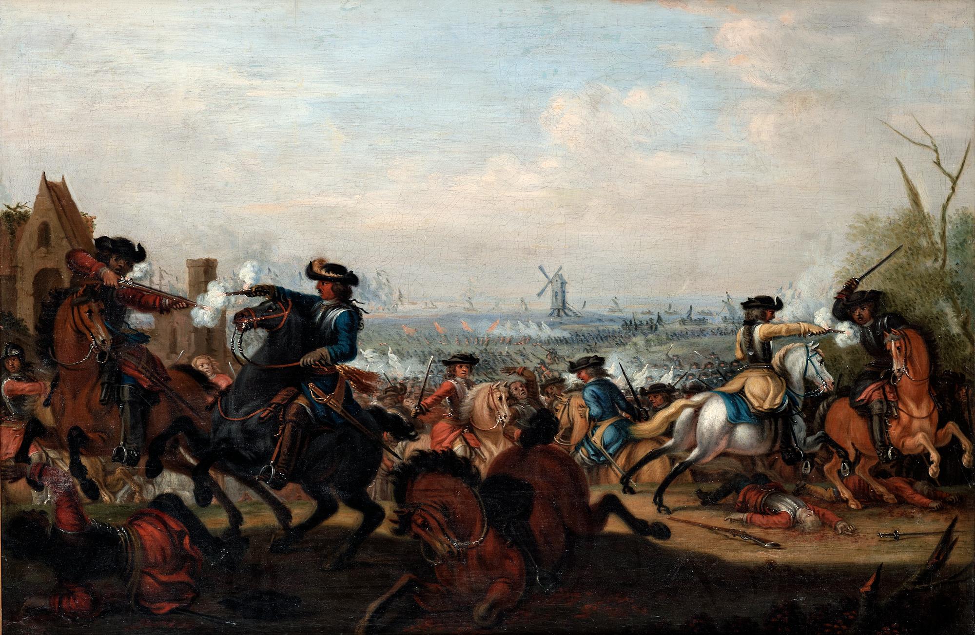 Johan Philip Lemke (Lembke) Follower of, Cavalier battle.