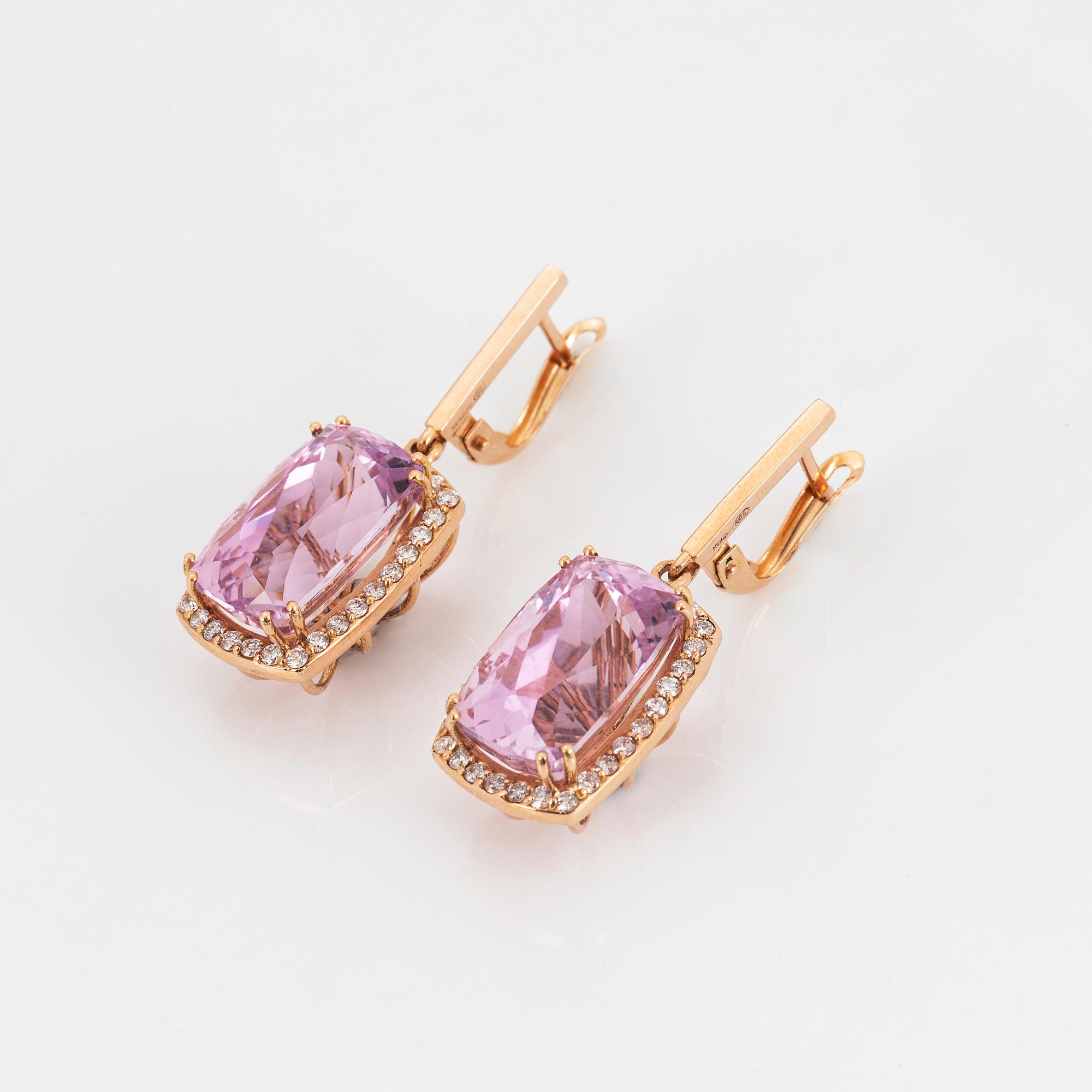 Kunzite and diamond earrings.