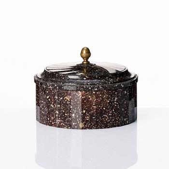 A Swedish Empire porphyry butter box with cover, 19th century.