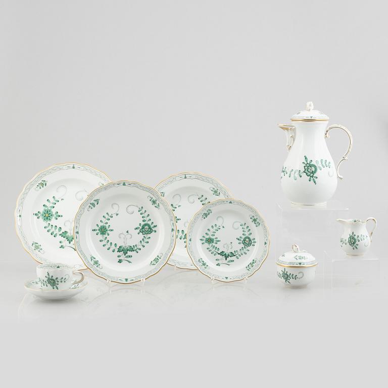 A 44-piece 'Indische Malerei Grün' porcelain service, Meissen, Germany.