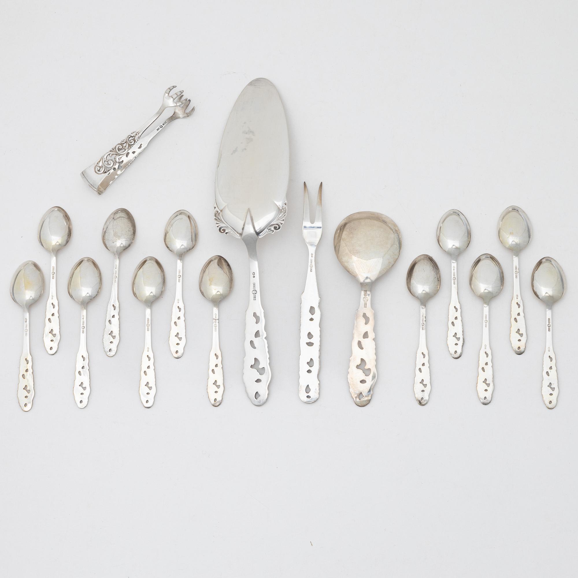 Bestickservisdelar, 16 delar, silver, Norge.