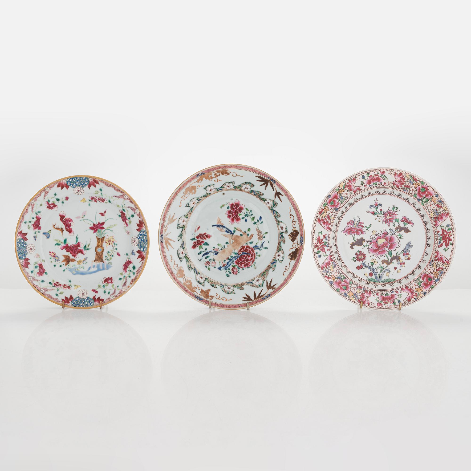 Tallrikar, 9 st, porslin, Kina, Qing-dynasti, 1700-tal och tidigt 1800-tal.