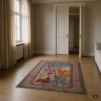 A Tabriz rug, figural, c. 152 x 108 cm.