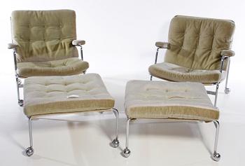 FÅTÖLJER MED FOTPALL, ett par. Modell Karin, Design Bruno Mathsson.
