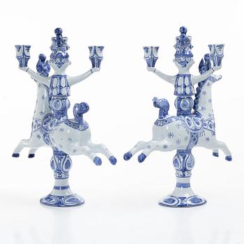 Björn Wiinblad, a pair of earthenware candelabras, Denmark, 1997.