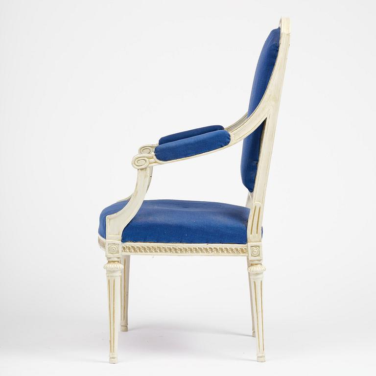 A gustavian officials open back armchair, Stockholm, late 18th century.