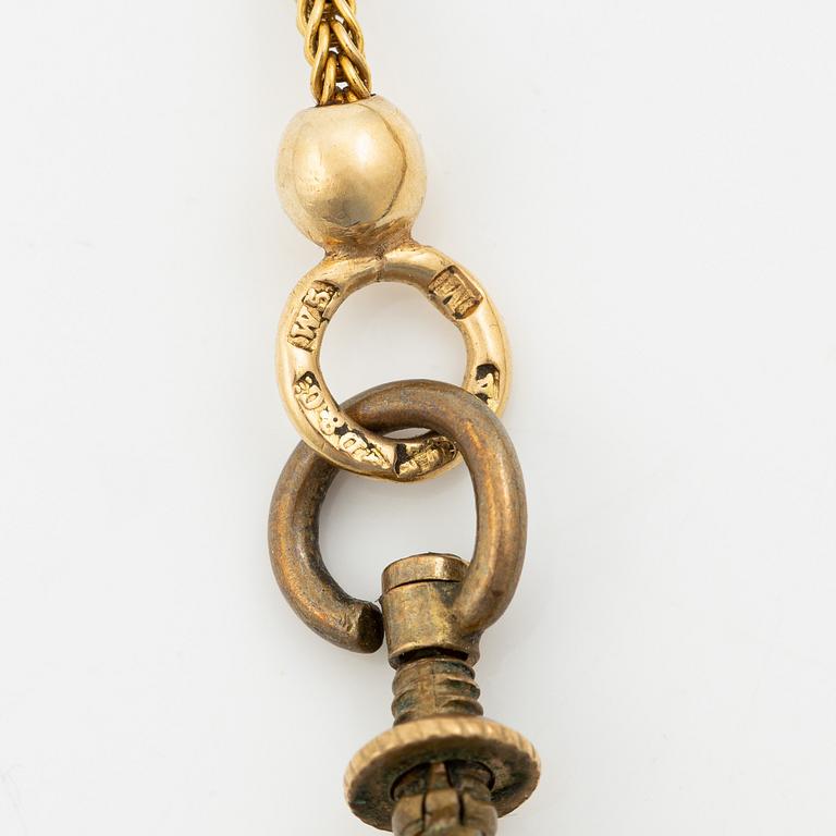 Pocket watch, 37 mm, 14K gold, Chain in 18K gold.