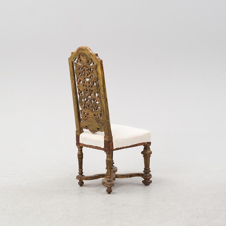 A carved Baroque style chair, second half of the 19th Century.