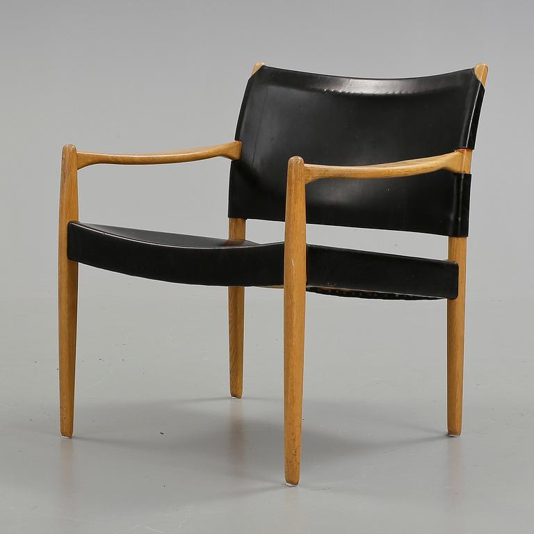 KARMFÅTÖLJ, "Premiär-69", skinn, Jan Olof Skotte, 1960-tal.