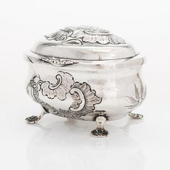 A German Rococo silver sugar-casket, marked Hildebrand, Berlin, the third quarter of the 18th century.